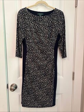 Lauren Ralph Lauren Navy and Cream Printed Sheath Dress